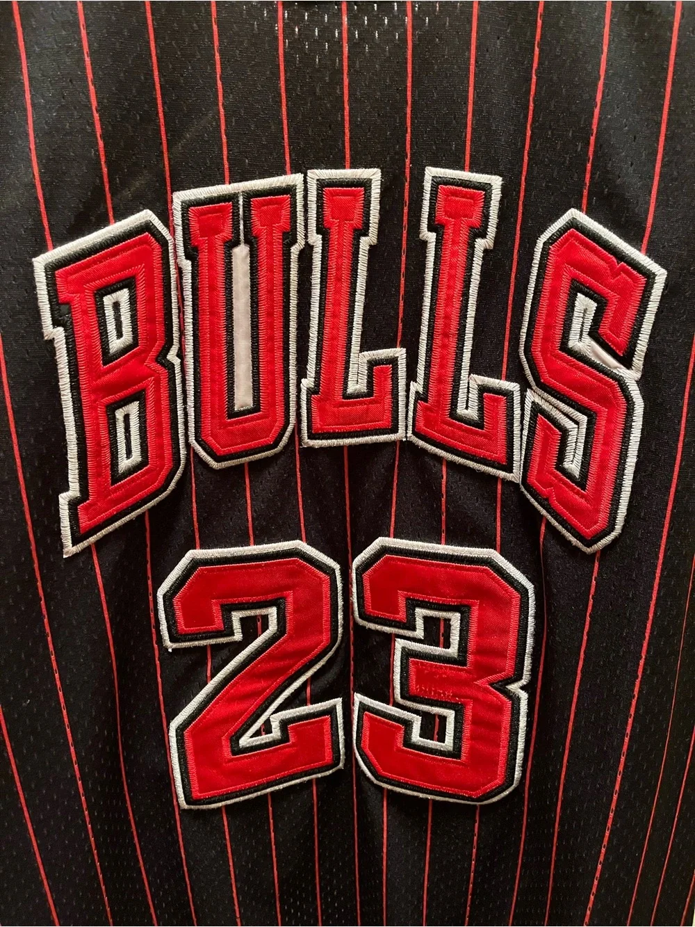 Michael Jordan NBA Black Jersey with Red Pinstripes and NBA Logo